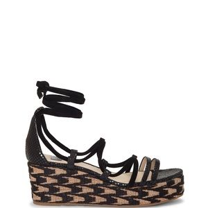 LOUISE ET CIE  Renz Platform Wedge Sandal In Black Geometric Jute Size 8 M
